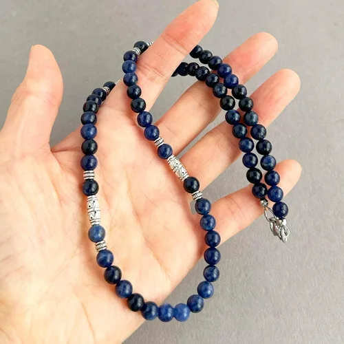 Miniatura 11 de Mami's Gem Studio Collar de cuentas para hombre, hecho a mano en Estados Unidos, piedras preciosas de 0.236 pulgadas y peltre estilo tribal