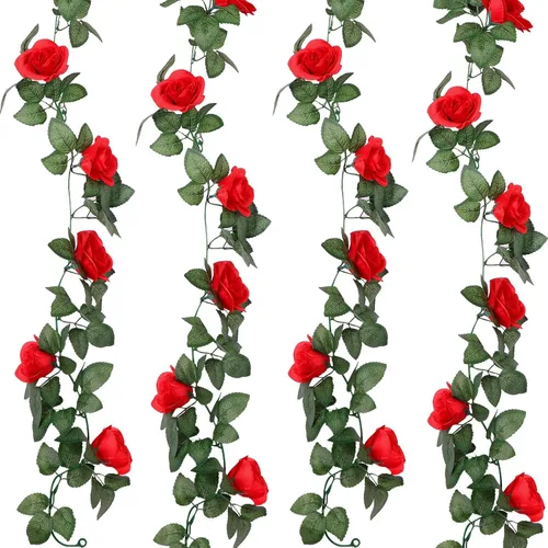 Syhood Guirnalda de rosas artificiales, enredaderas y hojas, pancartas colgantes, guirnalda floral falsa para boda, arco, ceremonia, hogar, jardín,