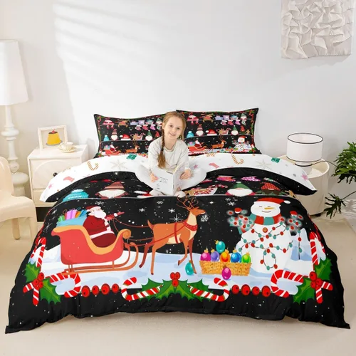 Miniatura 51 de Juego de funda de edredón para niños de Feliz Navidad, tamaño King, juego de ropa de cama de pingüinos de dibujos animados, animales árticos