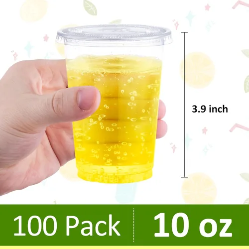 Miniatura 2 de Eupako 10 onzas - 100 juegos de vasos de plástico con tapas, vasos desechables transparentes con tapas, contenedores para bebidas frías, postres, 10
