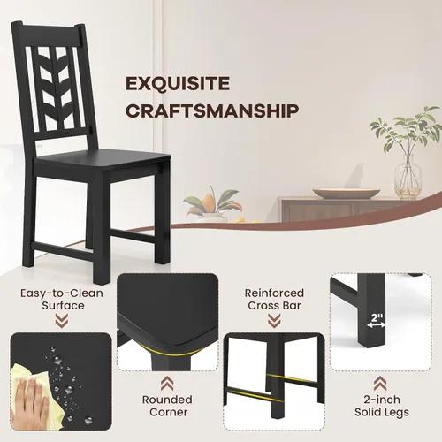 Miniatura 6 de NAFORT Juego de 2 sillas de comedor negras de madera maciza de goma con almohadillas antideslizantes, carga máxima de 430 libras, asiento de granja