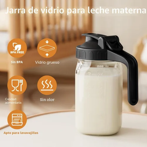 Miniatura 5 de Jarra de leche materna, tarro Mason de 32 onzas, tarro de boca ancha con tapa abatible verde y boquilla de vertido, sello hermético resistente