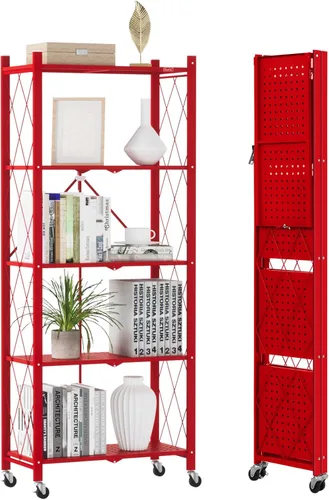 Miniatura 18 de DEANIC Estantería plegable de 5 estantes con ruedas, Estantería rodante de almacenamiento de servicio pesado, Unidad de estantería de alambre
