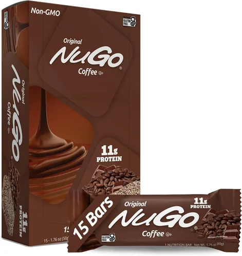 NuGo Barra de proteínas, café, 0.39 oz de proteína, sin gluten, 15 unidades