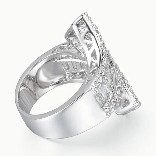 Miniatura 3 de Anillo curvo de doble banda con circonita cúbica chapada en rodio en tono plateado
