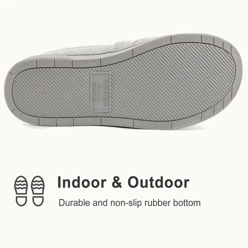 Miniatura 4 de ULTRAIDEAS - Pantuflas cómodas de punto de algodón con espuma viscoelástica para mujer, pantuflas ligeras con forro afelpado de rizo y suela de goma