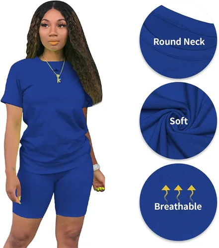 Miniatura 4 de AOMONI Conjunto de dos piezas para mujer, conjunto corto casual de manga corta de verano