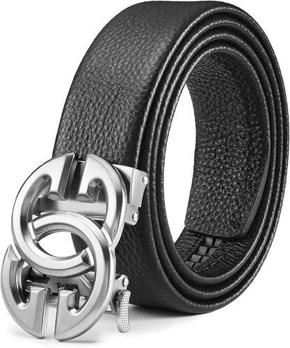 Correa de trinquete de cuero real para hombre color negro longitud ajustable correa de cuero de vaca suave de grano completo 15 pulgadas de ancho