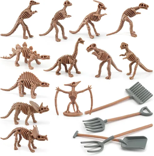 Miniatura 9 de LC JoyCre Juego de huesos de animales prehistóricos miniatura realistas para caja de arena, huesos de dinosaurio falsos para niños, juguetes