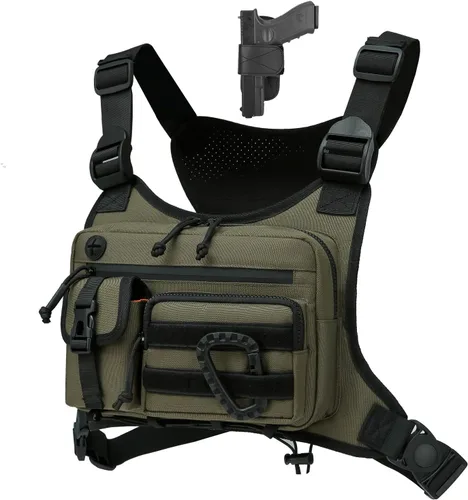 Miniatura 12 de Muserise - Bolso de pecho para exterior para hombres y mujeres, chaleco táctico para correr, ciclismo, paquete de pecho EDC para deportes y Negro