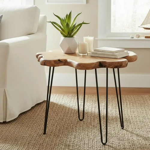 Miniatura 6 de WELLAND Mesa de Café de Cedro con Borde Vivo 81.3 cm x 81.3 cm x 52 cm Mesa Redonda Rústica para Sala de Estar, Patio, Dormitorio, Oficina en Casa