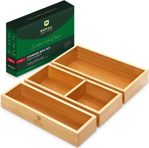 ROYAL CRAFT WOOD Caja organizadora de cajones de bambú de lujo, juego de contenedores para cocina, baño, escritorio de oficina, maquillaje, joyas, 3