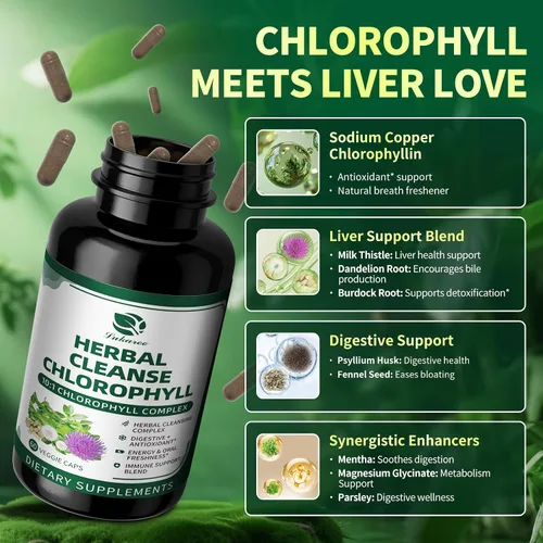 Miniatura 4 de Lukaree Cápsulas de Complejo Herbal de Clorofila, 60 Cápsulas Veganas de Clorofila para Desintoxicación, Digestión, Salud Intestinal y de la Piel