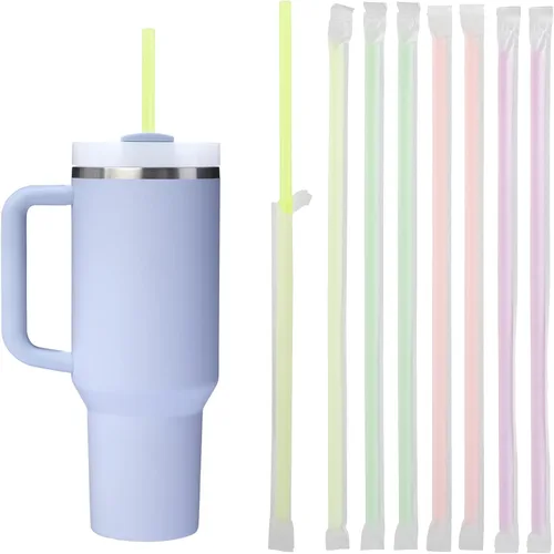 Miniatura 12 de 200 popotes desechables negros para vasos de 40 onzas, pajitas extralargas desechables para vaso Stanley Cup de 30 onzas y 40 onzas, popote envuelto