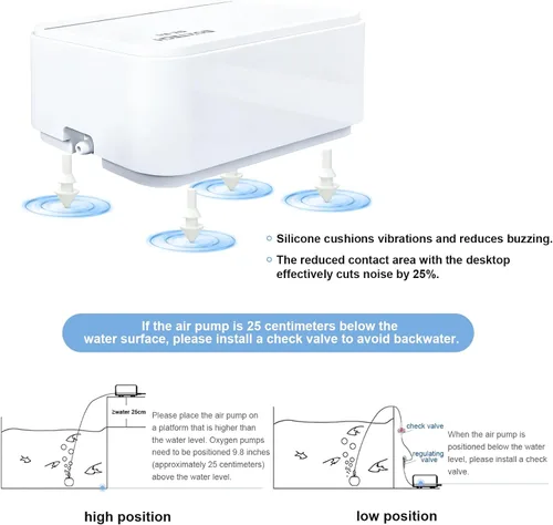 Miniatura 6 de Boxtech Bomba de aire para acuario ultra silenciosa, ahorro de energía de 2 W, bomba de oxígeno de bajo ruido para tanques de agua dulce y salada