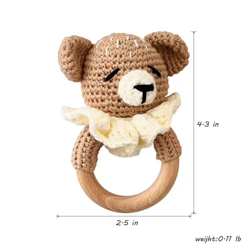 Miniatura 5 de Sonajero de madera para bebés,Sonajero de oso de ganchillo con anillo de madera, Juguete de sonajero de animales de madera recién nacidos,Juguetes