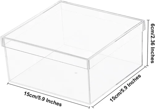 Miniatura 2 de Caja de acrílico transparente con tapa, contenedores de plástico acrílico transparente cuadrados y cubos, caja de almacenamiento