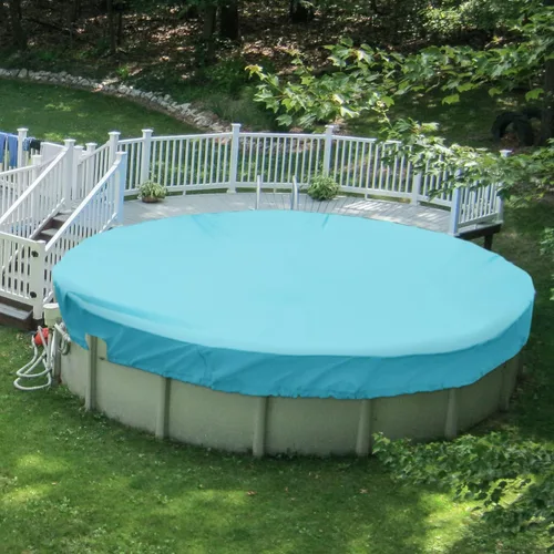 Miniatura 15 de Patio Cubiertas redondas para piscinas sobre el suelo, cubierta de seguridad para alberca de invierno de 10 pies, lona resistente con cabrestante