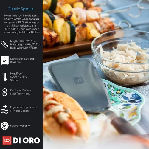 Miniatura 6 de DI ORO - Espátula de silicona para utensilios de cocina antiadherentes, volteador de cocina flexible y fino para voltear panqueques y huevos, alta
