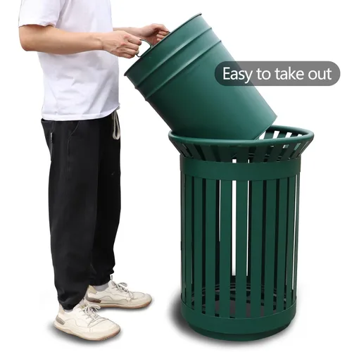 Miniatura 3 de Outdoor Metal Slatted Trash Receptacle,Waste Receptacle，Commercial Trash Cans,Zone Round Garbage Bin,Square Hotel Street Patio Indoor Metal Stan