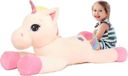 Tezituor Juguetes de peluche de unicornio grande de 43 pulgadas, animales de peluche de unicornio blanco hueso, bonitas decoraciones de cumpleaños