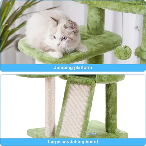 Miniatura 6 de Hey-brother Árbol para gatos con tabla de rascar, torre para gatos con perca acolchada de felpa y canasta acogedora, multiplataforma para saltar