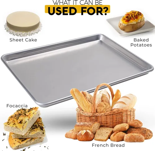 Miniatura 6 de Alpine Cuisine Bandeja de aluminio para hornear de media hoja de 18 pulgadas, bandeja para hornear galletas con borde