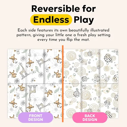 Miniatura 10 de Miotetto Alfombra plegable de juego para bebé, 78 x 59 pulgadas, no tóxico, reversible, impermeable, portátil para el suelo, tapete de espuma