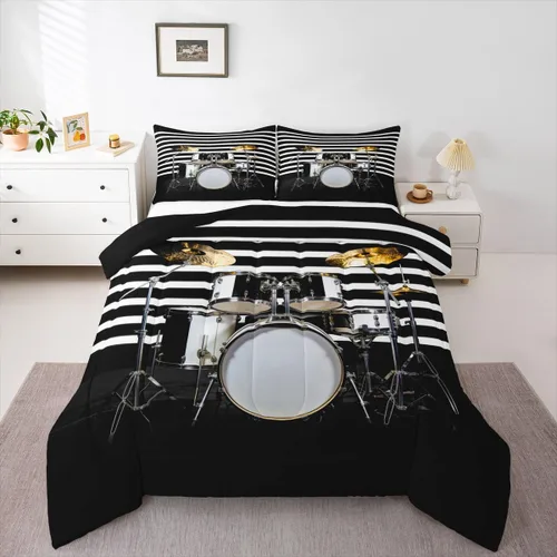 Miniatura 19 de Juego de ropa de cama de guitarra, tamaño individual para niños y niñas, juego de edredón con teclados de piano, temática musical, inserto