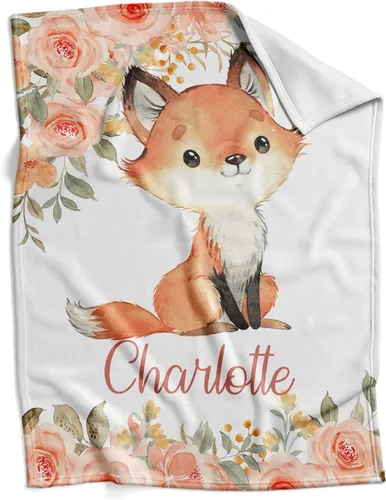 Fox - Mantas de bebé personalizadas para niños con nombre, manta de bebé personalizada, regalos personalizados para niño recién nacido (zorro 19)