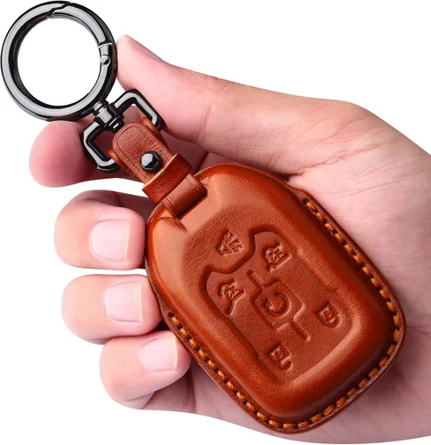 Miniatura 8 de Tukellen Compatible con funda de llave de cuero Chevrolet con llavero, compatible con Silverado GMC Sierra 2019 2020 2021, Negro