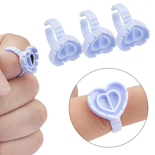 Miniatura 7 de Anillos de pegamento para extensión de pestañas, 300 unidades, anillos de pegamento de pestañas, anillo de pegamento de corazón encantador, soporte