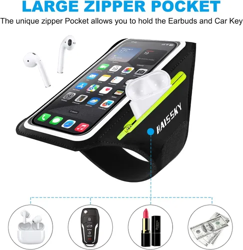 Miniatura 2 de Brazalete para teléfono celular con bolsillo con cremallera, soporte para iPhone 16 Pro Max/15/14 Pro Max/13/12/11 Pro Max/XS/XR, Galaxy S20 S10