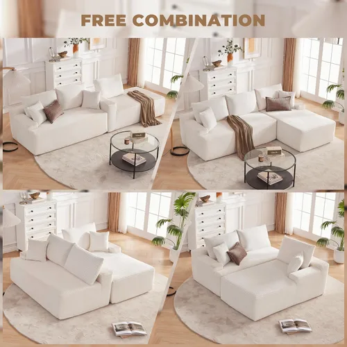 Miniatura 3 de Mangodan Sofá seccional Cloud, sofá deshuesado para sala de estar, sofá modular con asiento profundo, cómodo sofá esponjoso en forma de L con diván