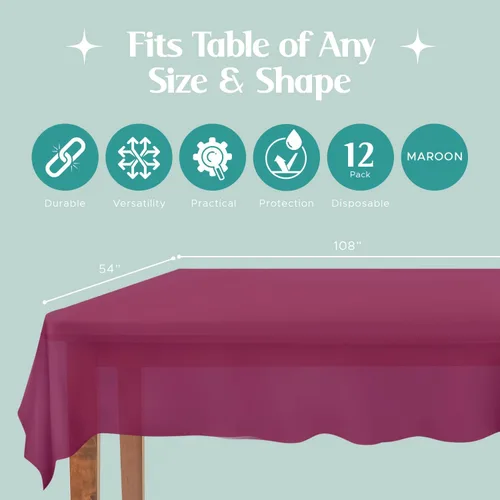 Miniatura 2 de MountClear 12 unidades, Manteles de plástico desechables– 54 x 108 pulgadas– Mantel Mesa Rectangular, cobertor, ideal para cualquier cuadros hasta 8