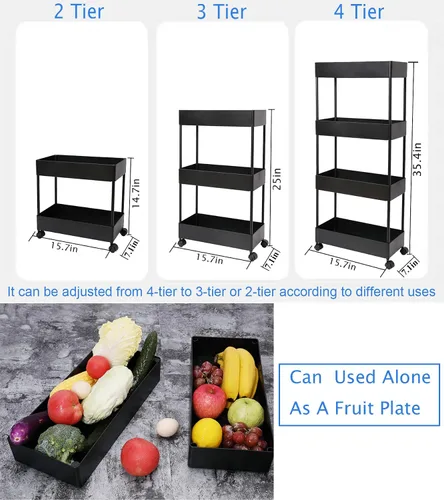 Miniatura 5 de Carrito de cocina delgado de 4 niveles, organizador de baño para lugares estrechos, estante de almacenamiento multiusos, carrito móvil