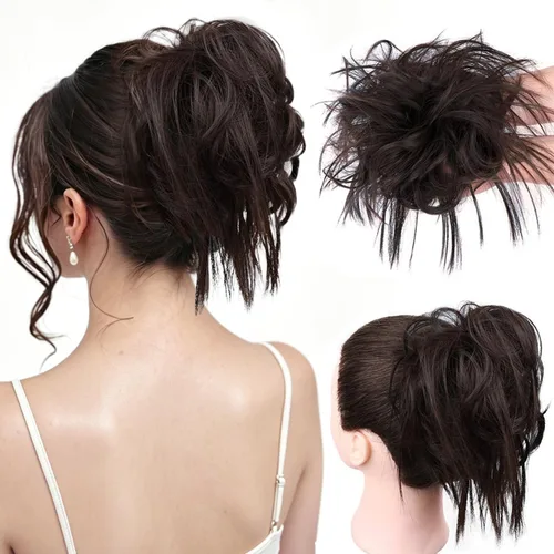Miniatura 50 de HMD - Extensiones de cabello tipo chongo alborotado con rodelo despeinado, banda elástica de goma, extensiones de cabello sintético para mujer