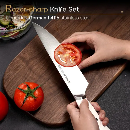 Miniatura 2 de Astercook Juego de Cuchillos de Cocina con Bloque y Afilador Doble Full Tang 15 Piezas Cuchillos de Acero Inoxidable Alemán Aptos para Lavavajillas
