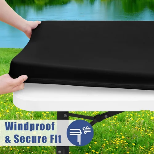 Miniatura 3 de Moosfor Paquete de 6 manteles cuadrados de elastano, manteles elásticos ajustables para pícnic, cubierta de mesa de patio elástica lavable para Negro