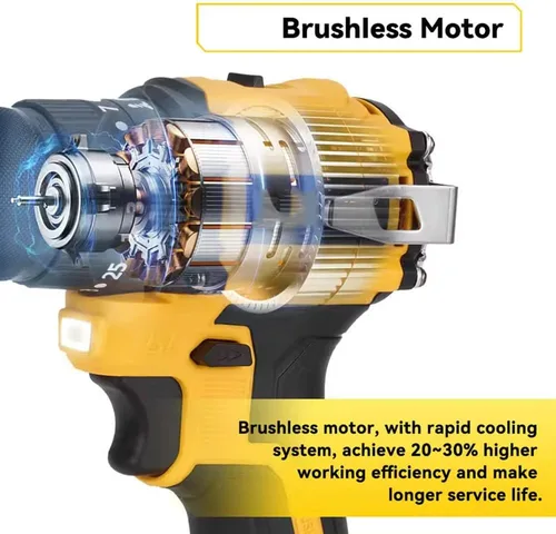 Miniatura 7 de Taladro sin escobillas compatible con batería Dewalt de 20 V (sin batería), inalámbrico de 2 velocidades (0-450/1800 RPM), par de torsión 25+1
