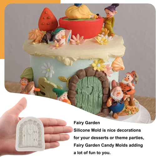 Miniatura 3 de Sijiangmold Moldes de silicona encantados para jardín, hadas, gnomo, puerta de casa, ventana, molde de fondant para caracol, hongos, fondant