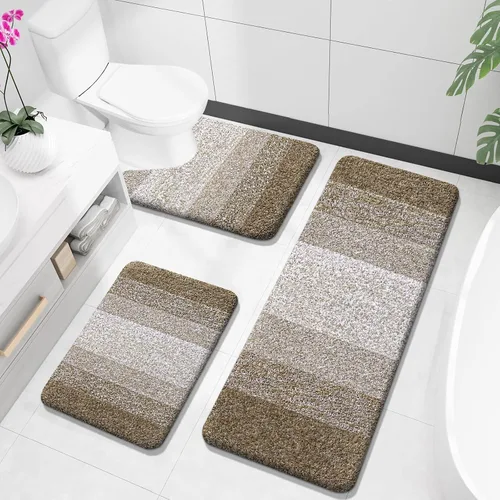 Miniatura 52 de OLANLY Juego de alfombras de baño de 3 piezas, alfombras de baño de microfibra suave y absorbente y alfombra de inodoro de contorno en forma de U
