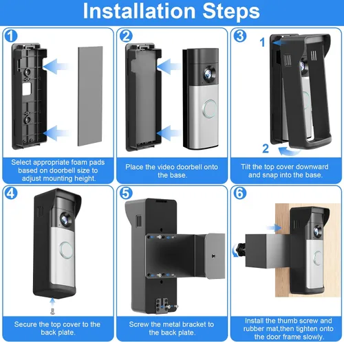 Miniatura 6 de Soporte antirrobo para timbre compatible con Ring 2026 Battery Doorbell/Plus/Pro, sin taladro, soporte inalámbrico para cámara de video con cubierta