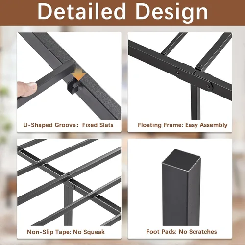 Miniatura 6 de VECELO Base de cama individual tamaño individual con cabecera y estribo de madera, base de colchón de plataforma de metal con fuerte soporte