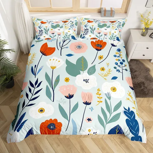 Miniatura 8 de Manfei Juego de funda de edredón de animales lindos tamaño individual, diseño de dibujos animados, zorro, conejo, búho, pájaro, 2 piezas, para niños