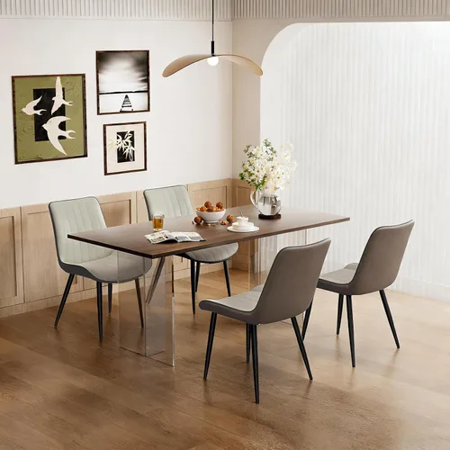 Miniatura 9 de Juego de 4 sillas de comedor tapizadas de piel sintética, modernas sillas de cocina y comedor con cómodos cojines y patas de metal negro, diseño