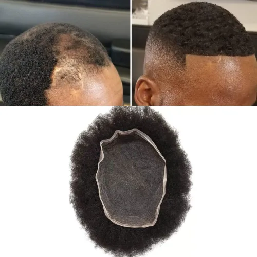 Miniatura 8 de Afro - Toupee - Toupee para hombre, encaje suizo, rizado, para hombres negros, hombres afroamericanos, todos los encajes, sistemas de reemplazo