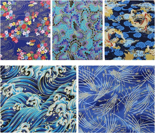 Miniatura 3 de aufodara 5 piezas de tela de algodón de 15.7 x 31.4 pulgadas, estilo japonés, impresos, cuartos gruesos para manualidades, costura, acolchados, Azul