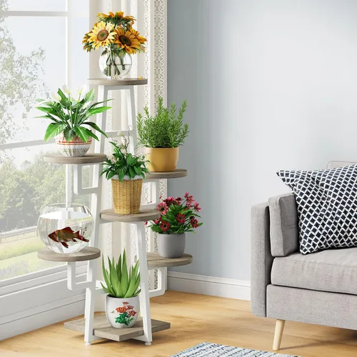Miniatura 4 de Tribesigns Soporte para plantas de 7 niveles para interiores, estante alto para múltiples plantas, soporte para macetas de esquina de madera