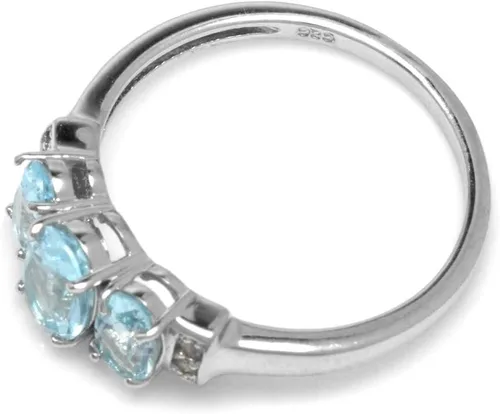 Miniatura 4 de Silvershake Anillo de plata de ley 925 chapada en oro blanco con topacio azul de 2,06 qt.